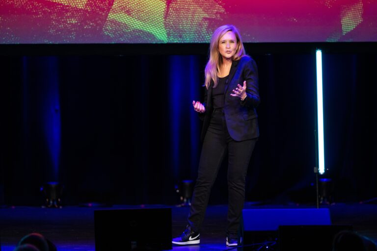 samantha bee on stage during her show