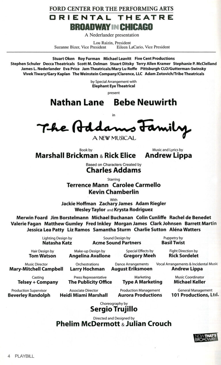 The Addams Family Playbill at Broadway in Chicago