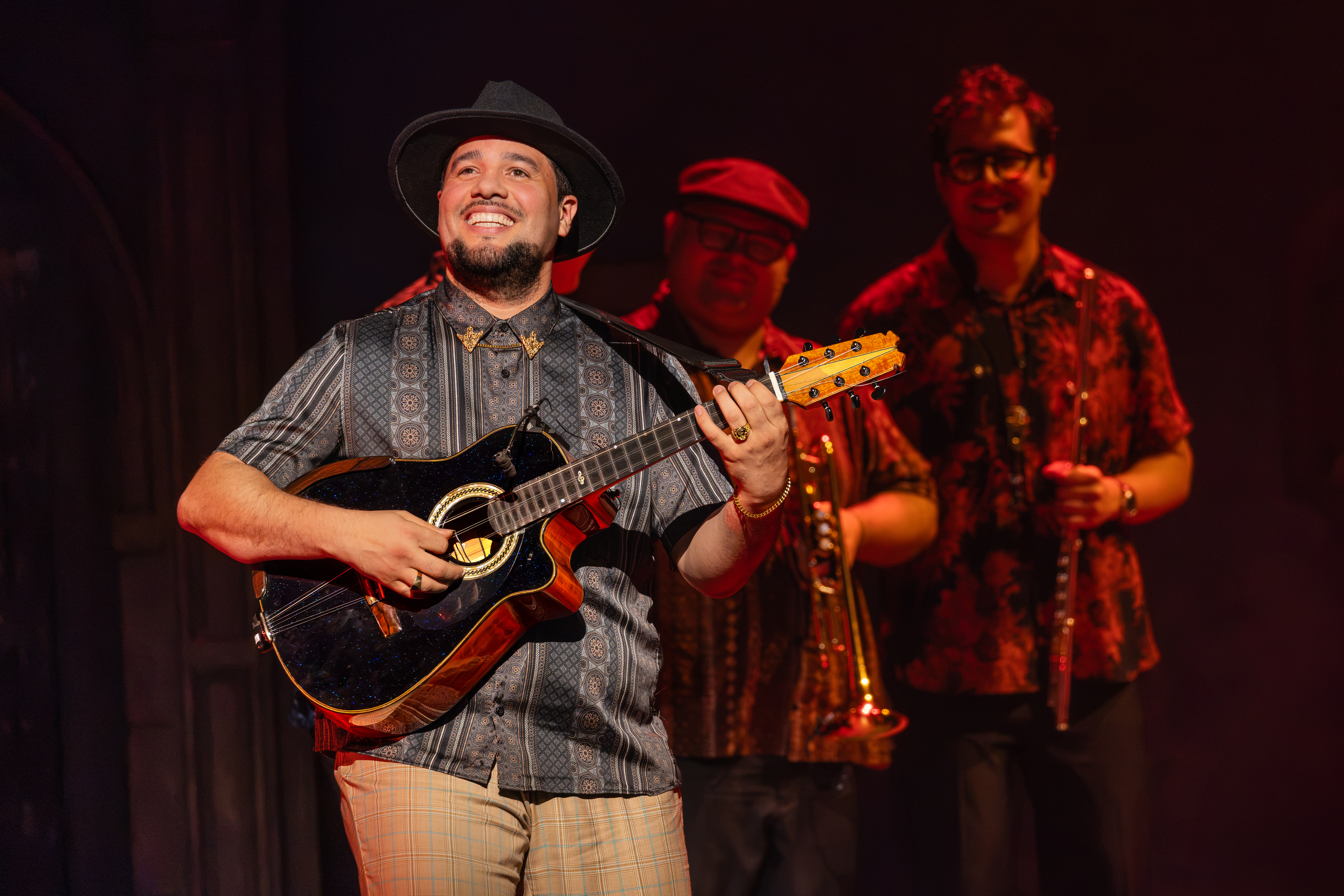 2064 - San Miguel P&eacute;rez, Roisel Su&aacute;rez and Joaqu&iacute;n Sosa in the North American Tour company of Buena Vista Social Club, photo by Matthew Murphy